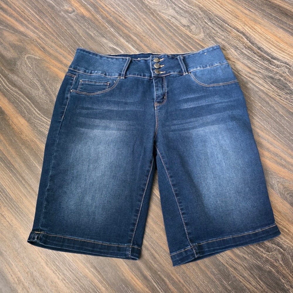 Royalty for Me Women 12 Dark Wash Denim Bermuda Shorts High Rise Stretch Blue